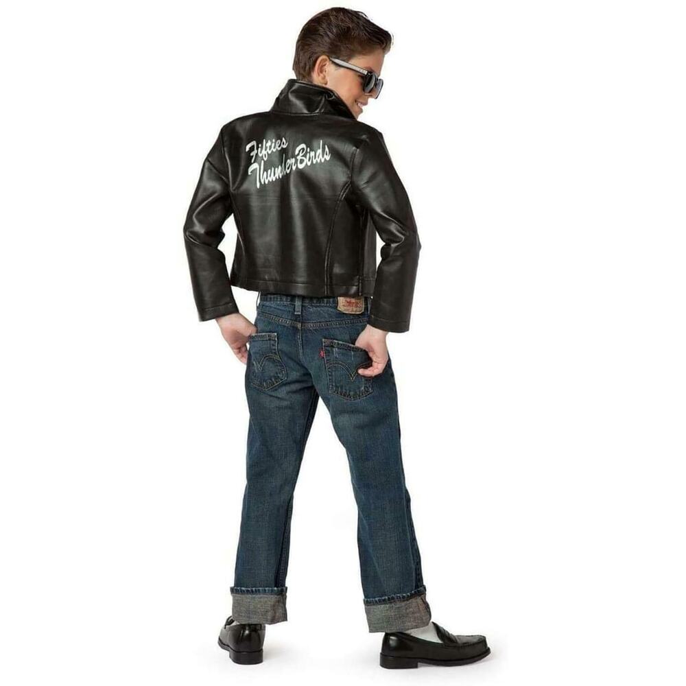 Fifties Thunderbird GREASE Jacket Child Size Large Black New Rockabilly Costume